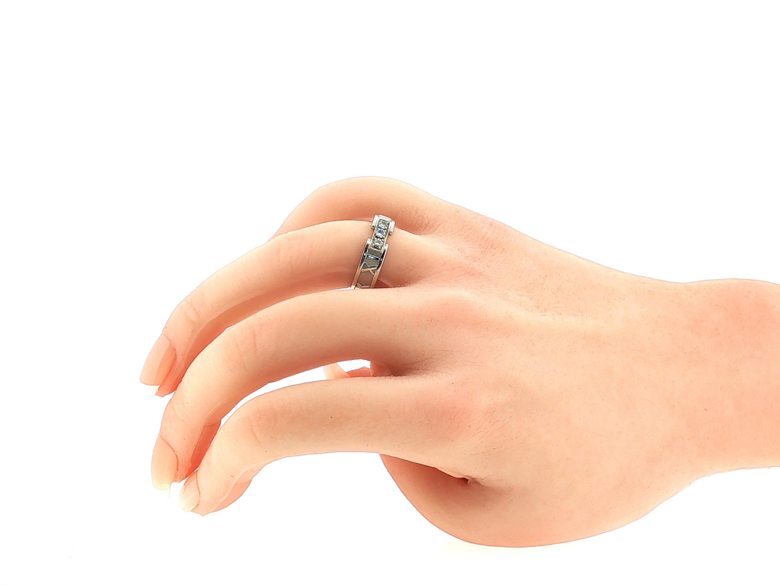 Tiffany & Co Atlas 18K WG Band Ring 0.12 Carat Round F VS Diamonds Size 6.5
