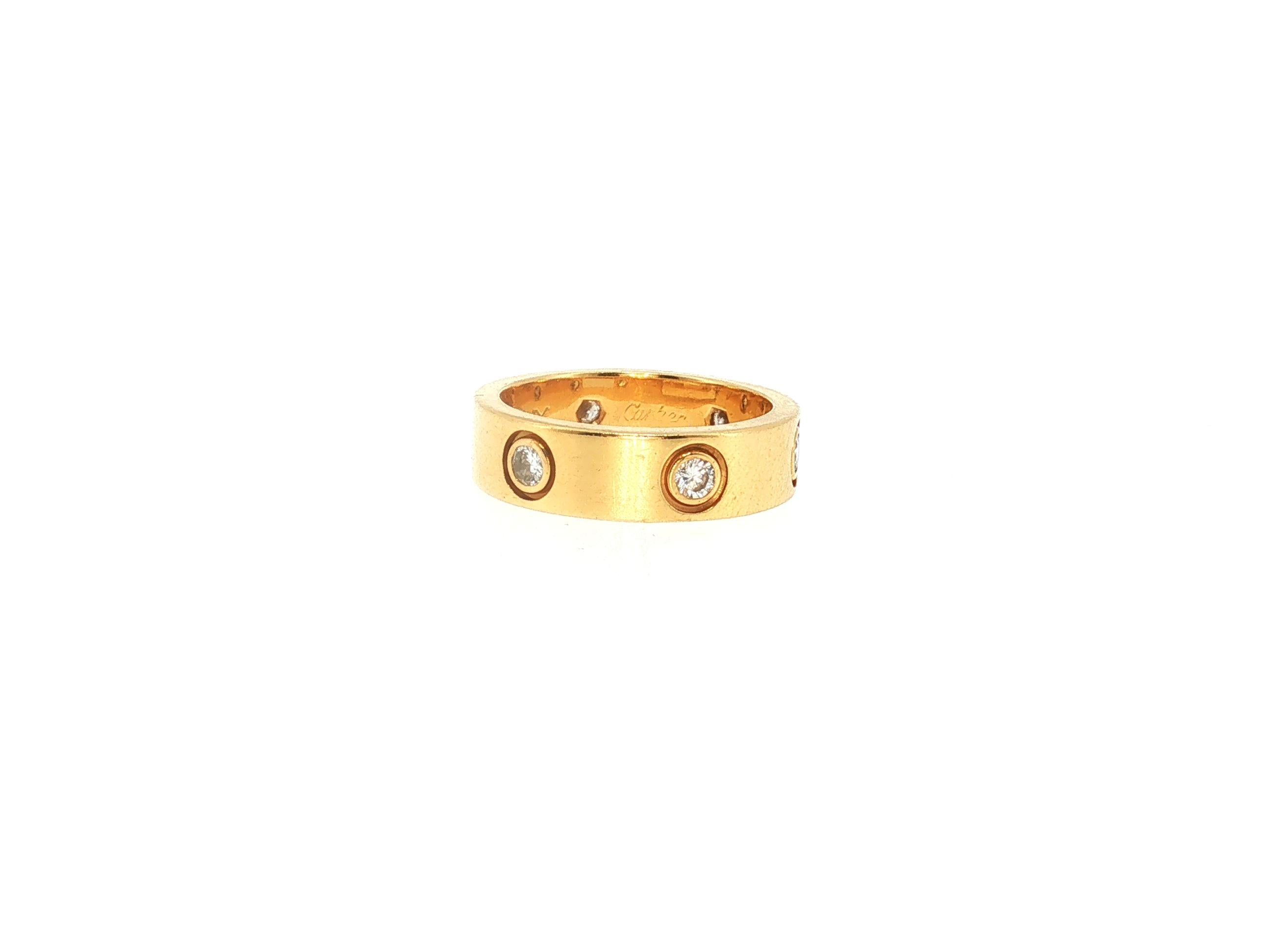 Cartier 18K Yellow Gold Love Ring with 0.42 Carat Round F VS Diamonds Size 4.5