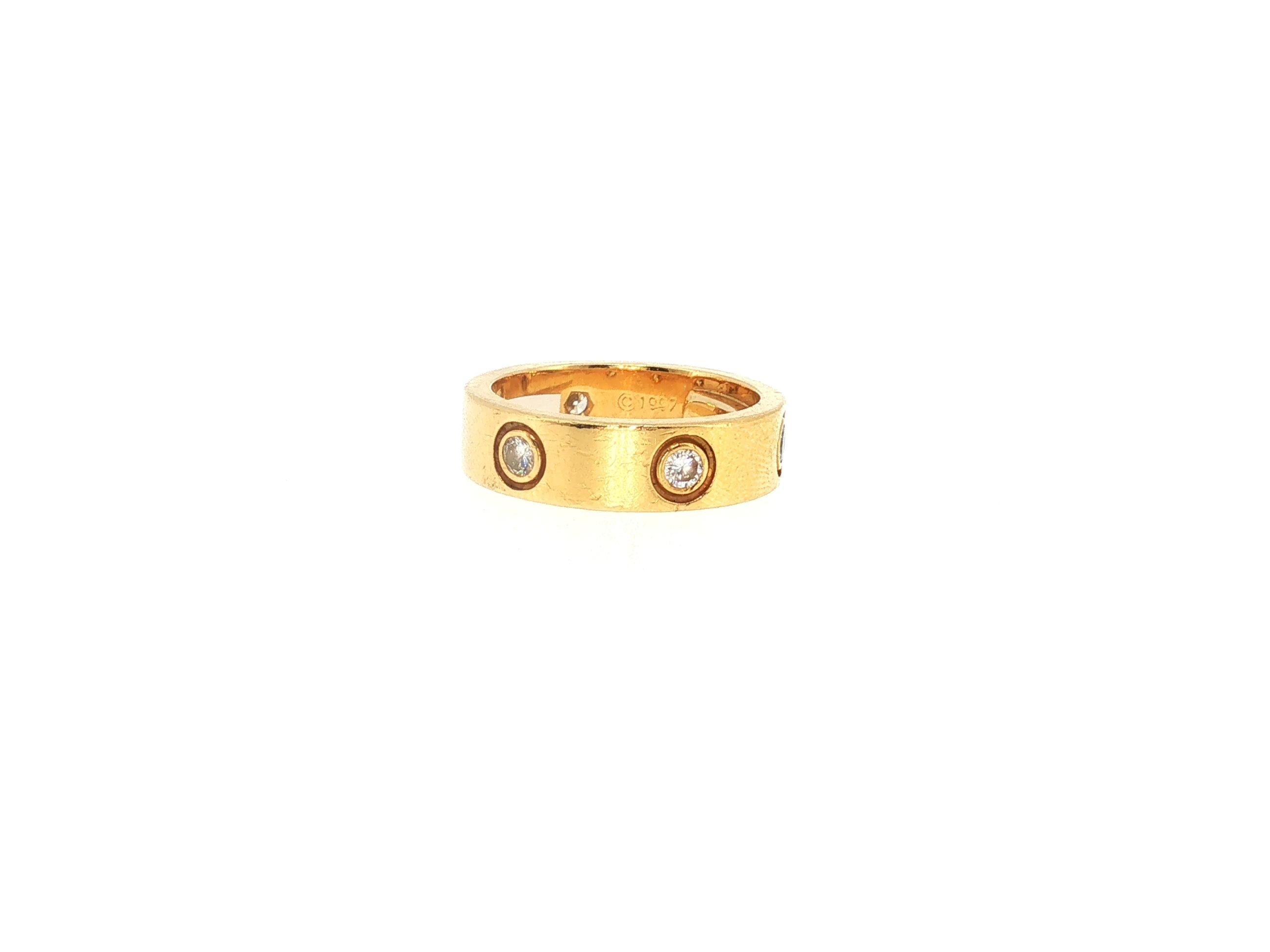 Cartier 18K Yellow Gold Love Ring with 0.42 Carat Round F VS Diamonds Size 4.5