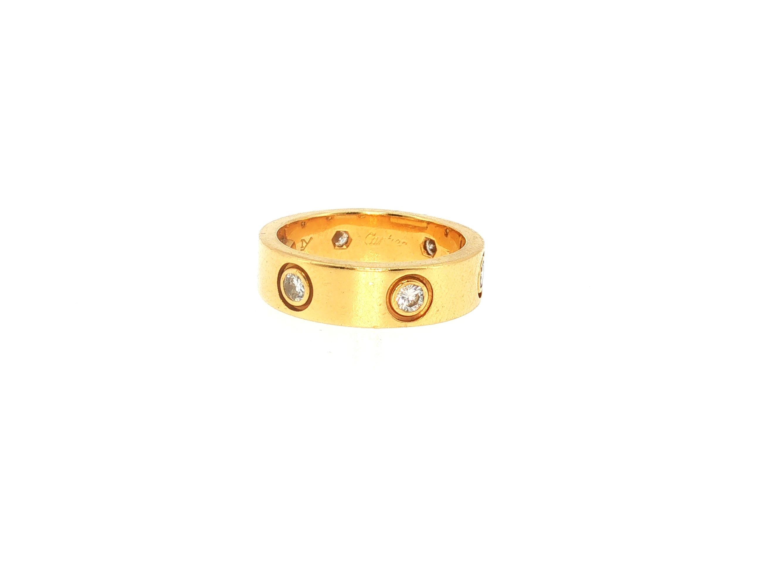 Cartier 18K Yellow Gold Love Ring with 0.42 Carat Round F VS Diamonds Size 4.5