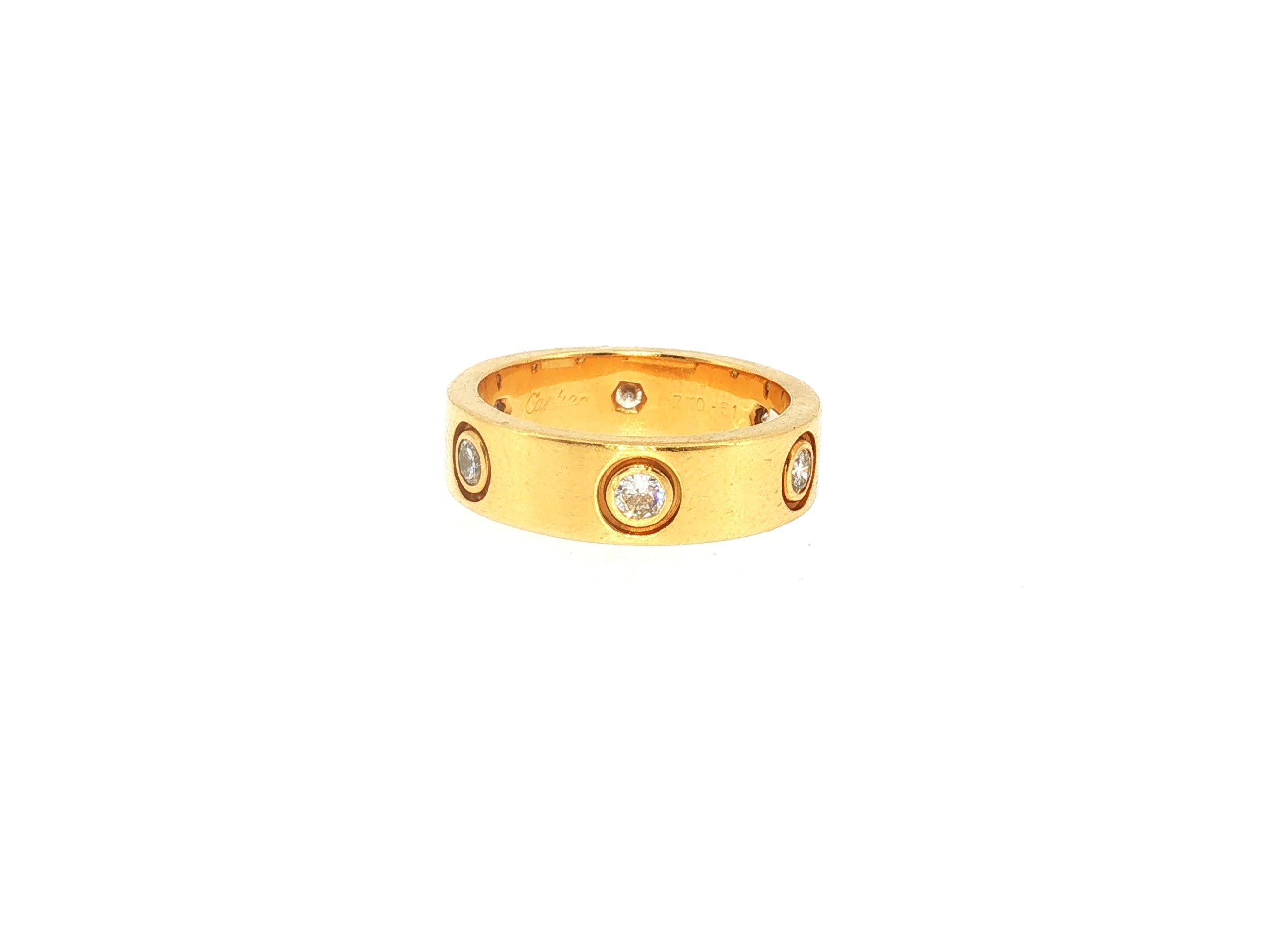 Cartier 18K Yellow Gold Love Ring with 0.42 Carat Round F VS Diamonds Size 4.5