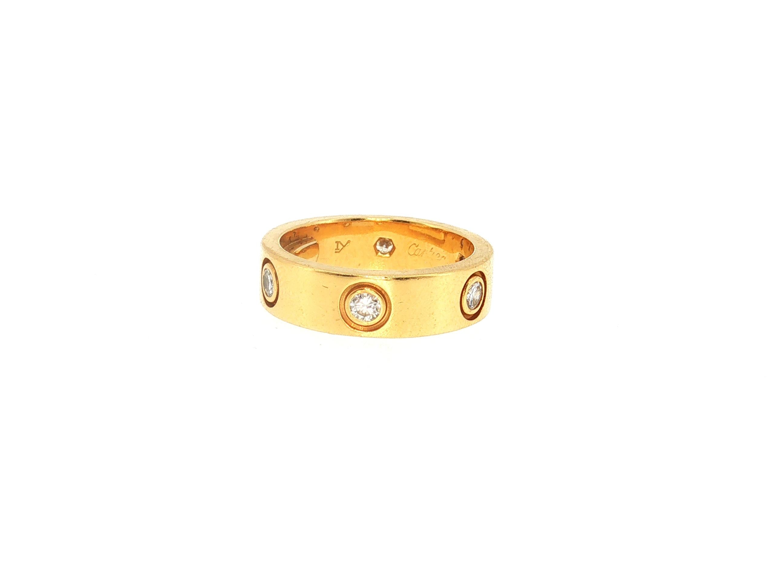 Cartier 18K Yellow Gold Love Ring with 0.42 Carat Round F VS Diamonds Size 4.5
