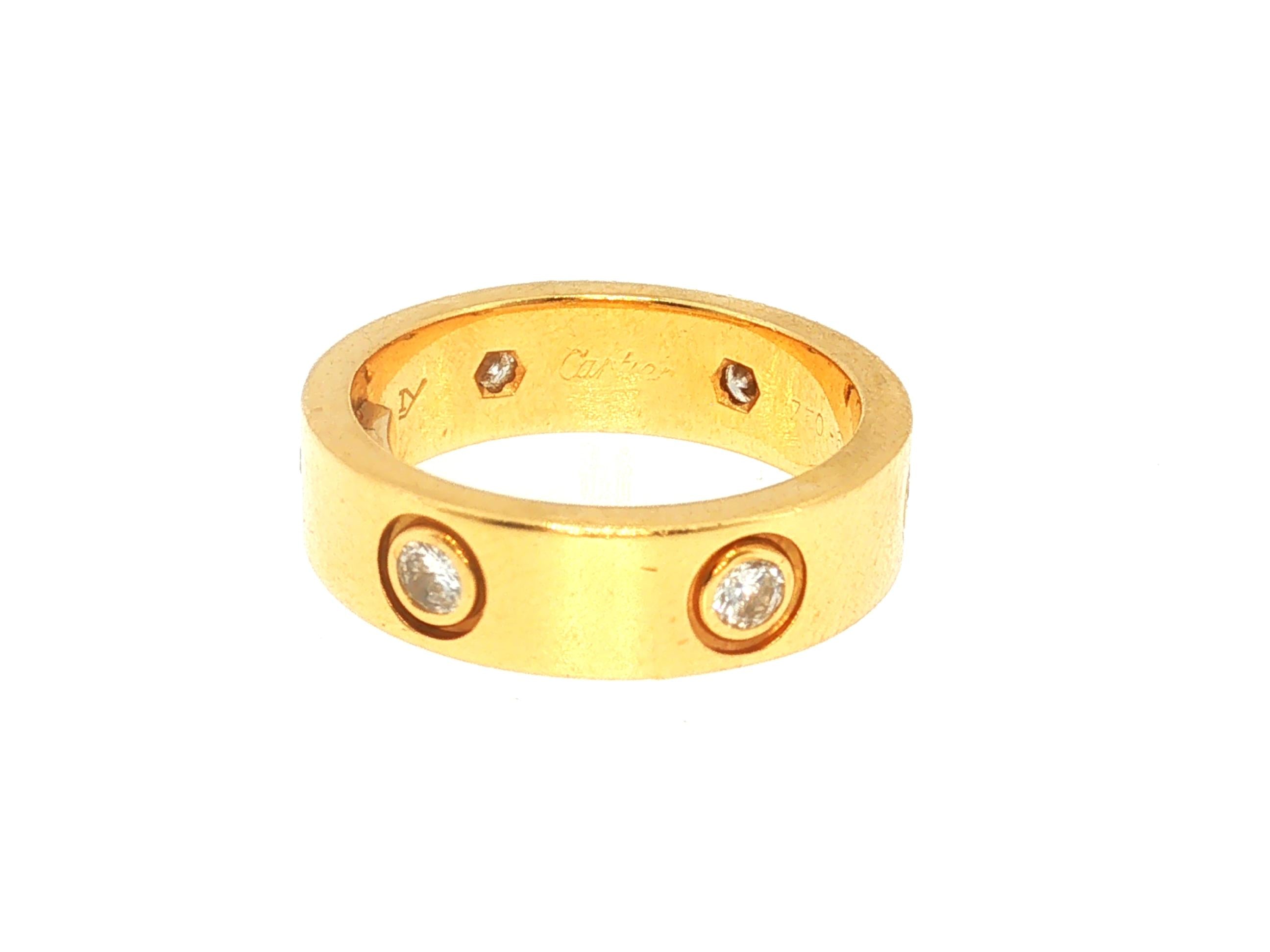 Cartier 18K Yellow Gold Love Ring with 0.42 Carat Round F VS Diamonds Size 4.5