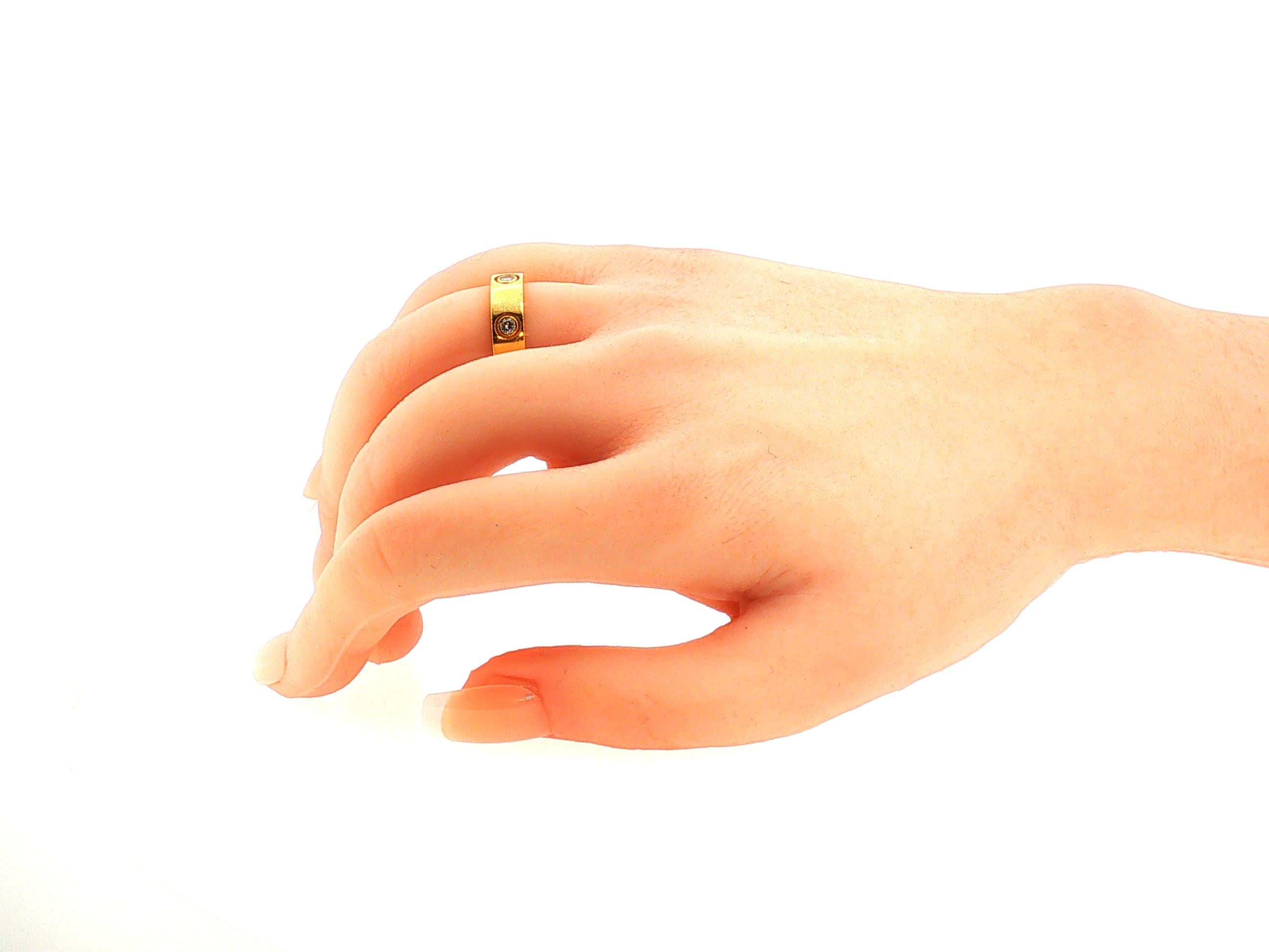 Cartier 18K Yellow Gold Love Ring with 0.42 Carat Round F VS Diamonds Size 4.5