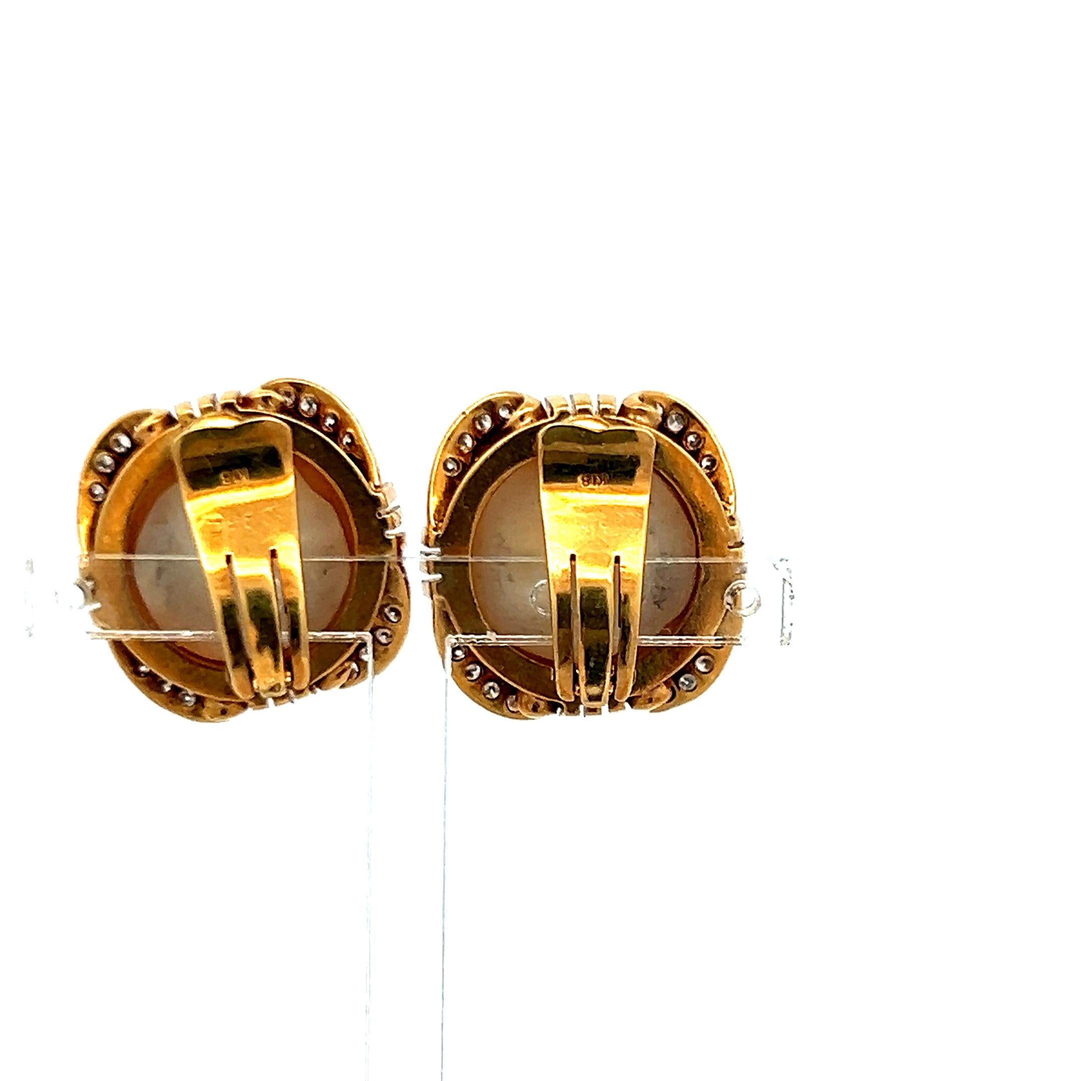 Vintage 1.00ct Pearl & 0.16ct Diamond Clip-On Earrings in 18K Yellow Gold