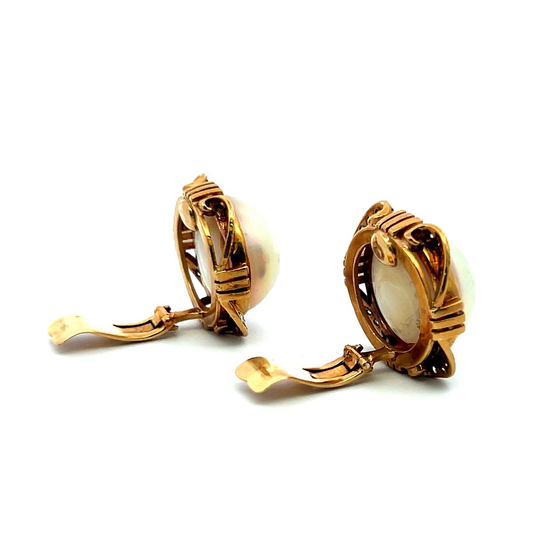 Vintage 1.00ct Pearl & 0.16ct Diamond Clip-On Earrings in 18K Yellow Gold