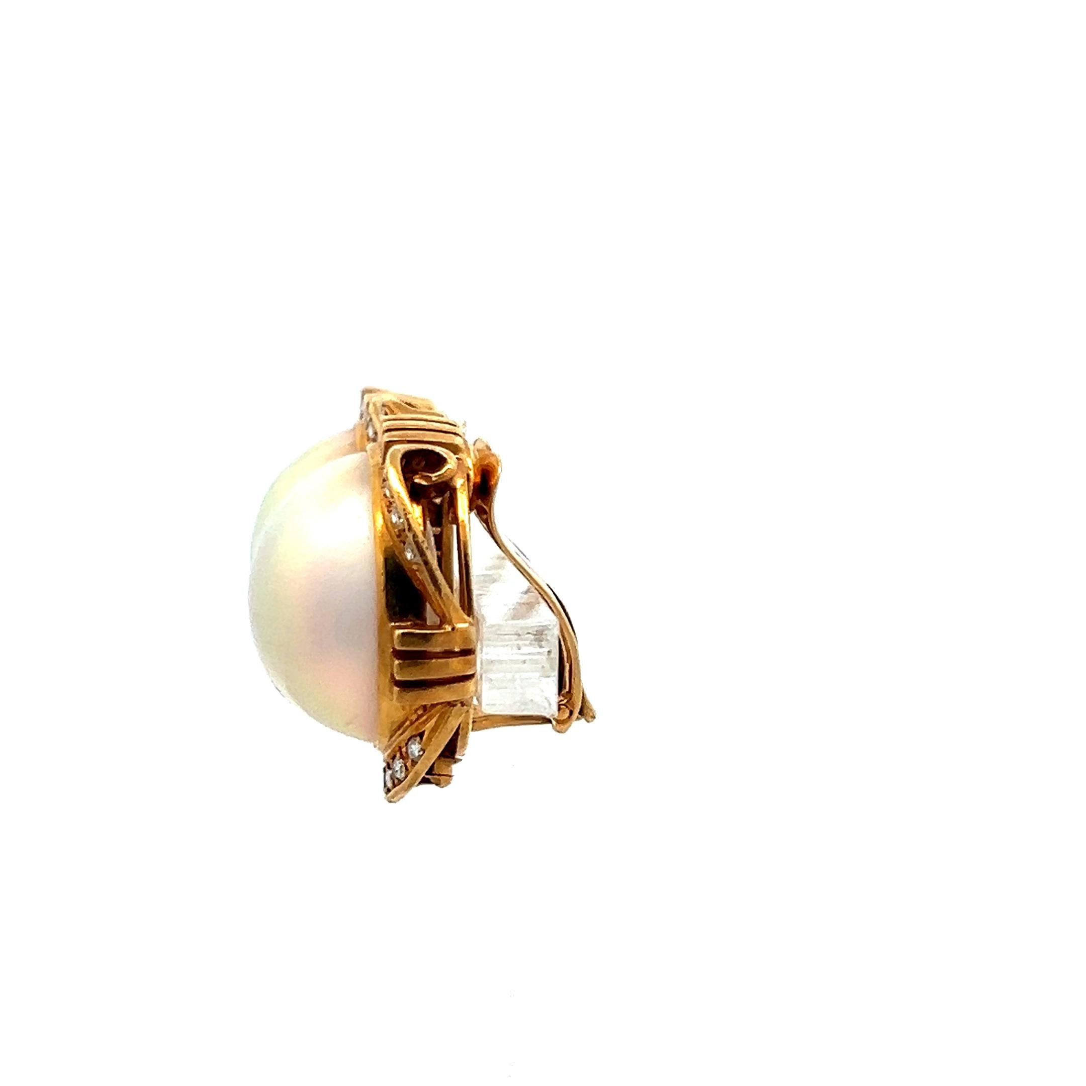 Vintage 1.00ct Pearl & 0.16ct Diamond Clip-On Earrings in 18K Yellow Gold