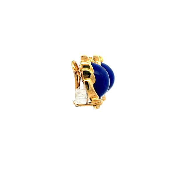 .8 MM Lapis Lazuli 18K Yellow Gold Clip-On Earrings – Vintage Blue Cabochon Stud