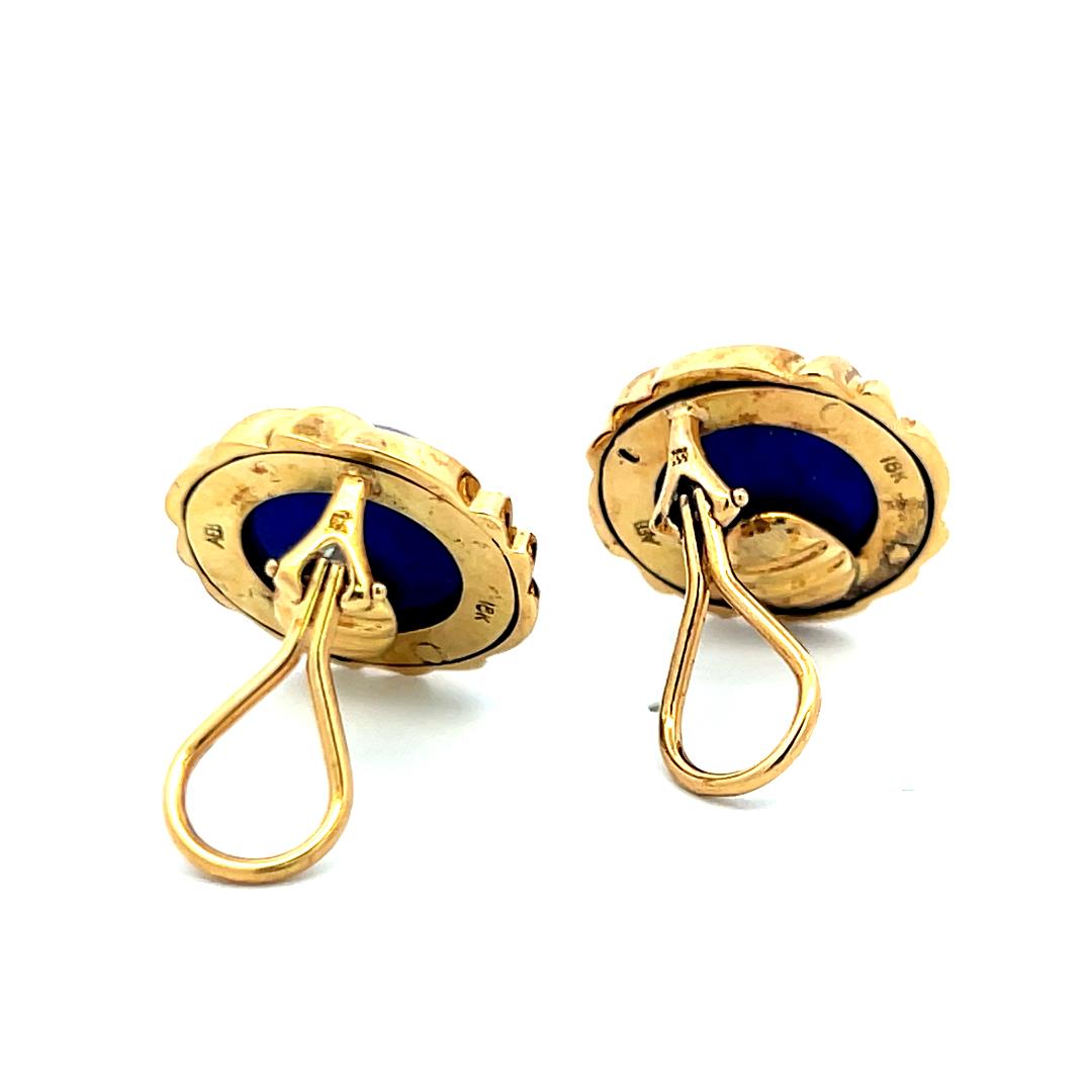 .8 MM Lapis Lazuli 18K Yellow Gold Clip-On Earrings – Vintage Blue Cabochon Stud