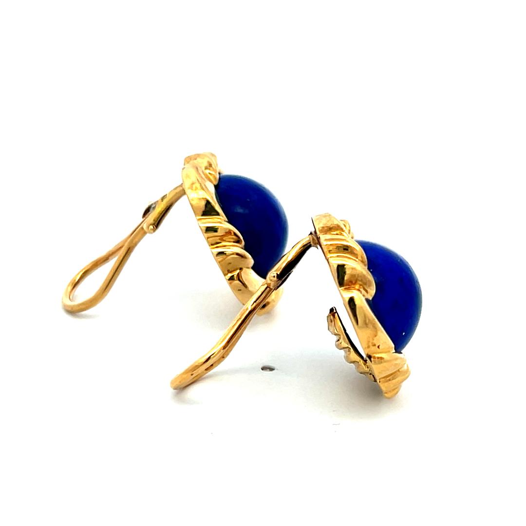 .8 MM Lapis Lazuli 18K Yellow Gold Clip-On Earrings – Vintage Blue Cabochon Stud