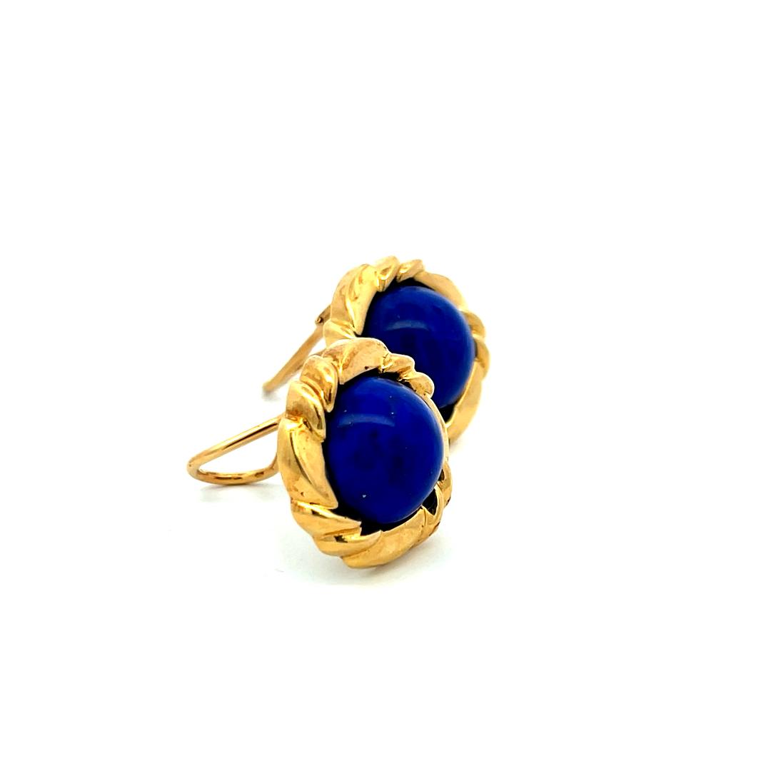 .8 MM Lapis Lazuli 18K Yellow Gold Clip-On Earrings – Vintage Blue Cabochon Stud