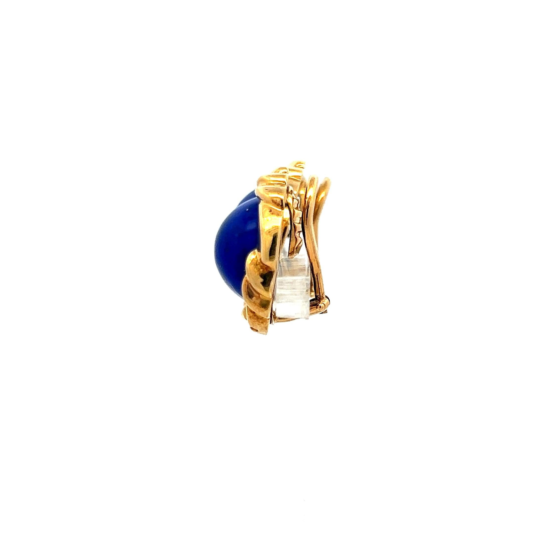 .8 MM Lapis Lazuli 18K Yellow Gold Clip-On Earrings – Vintage Blue Cabochon Stud