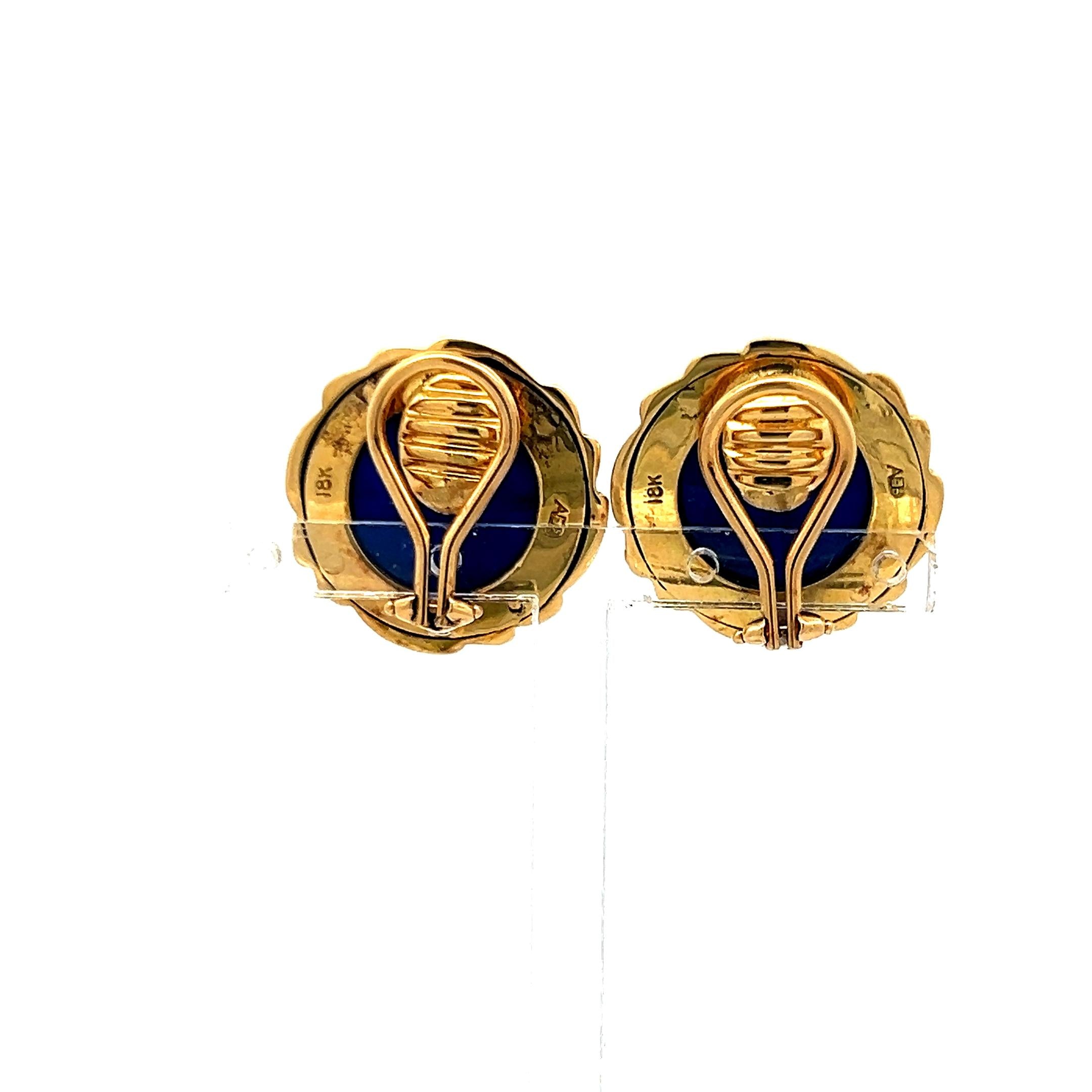 .8 MM Lapis Lazuli 18K Yellow Gold Clip-On Earrings – Vintage Blue Cabochon Stud