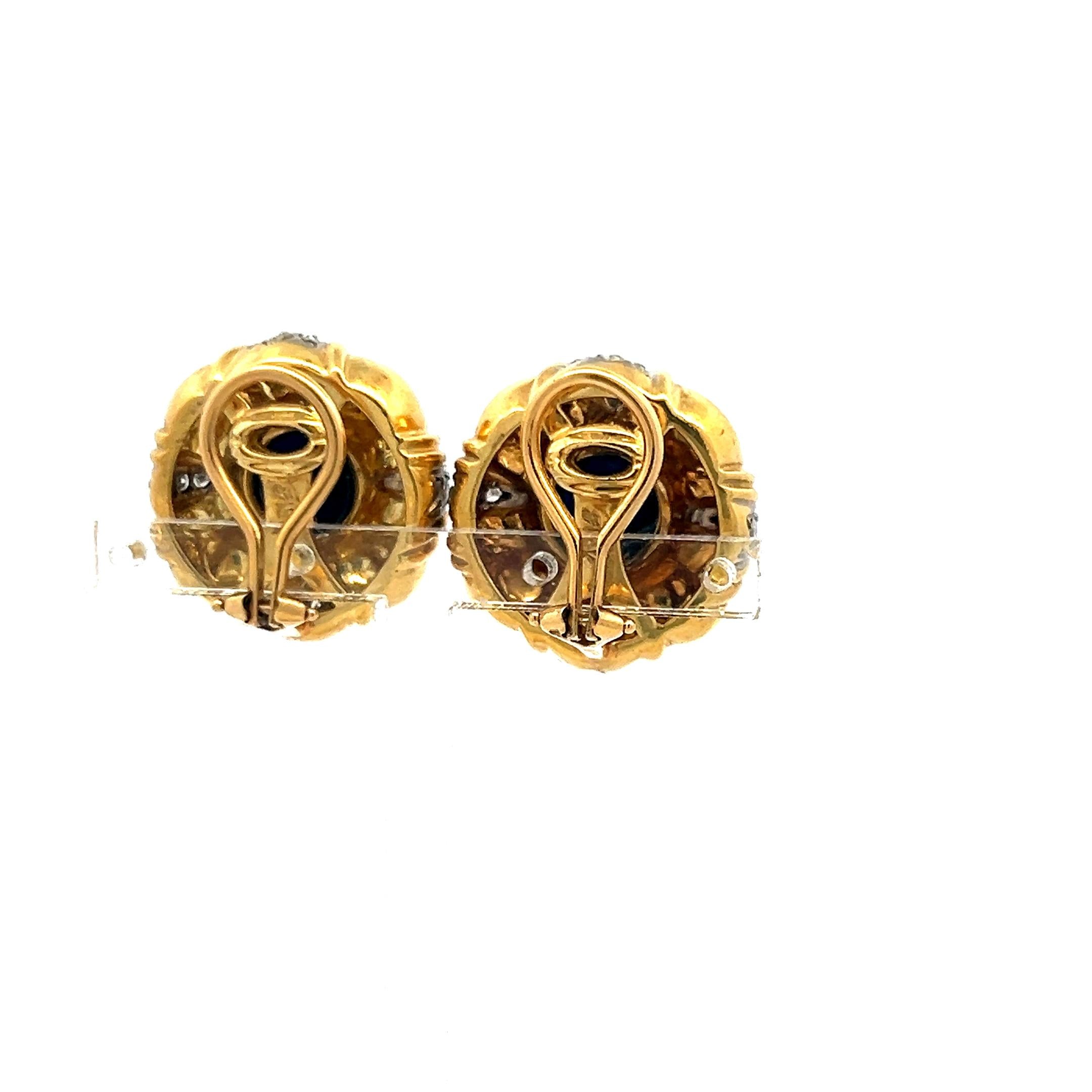 18K YG Clip On Earring 0.40 Carat Circular H SI Diamonds & 1 Carat Lapis Lazuli