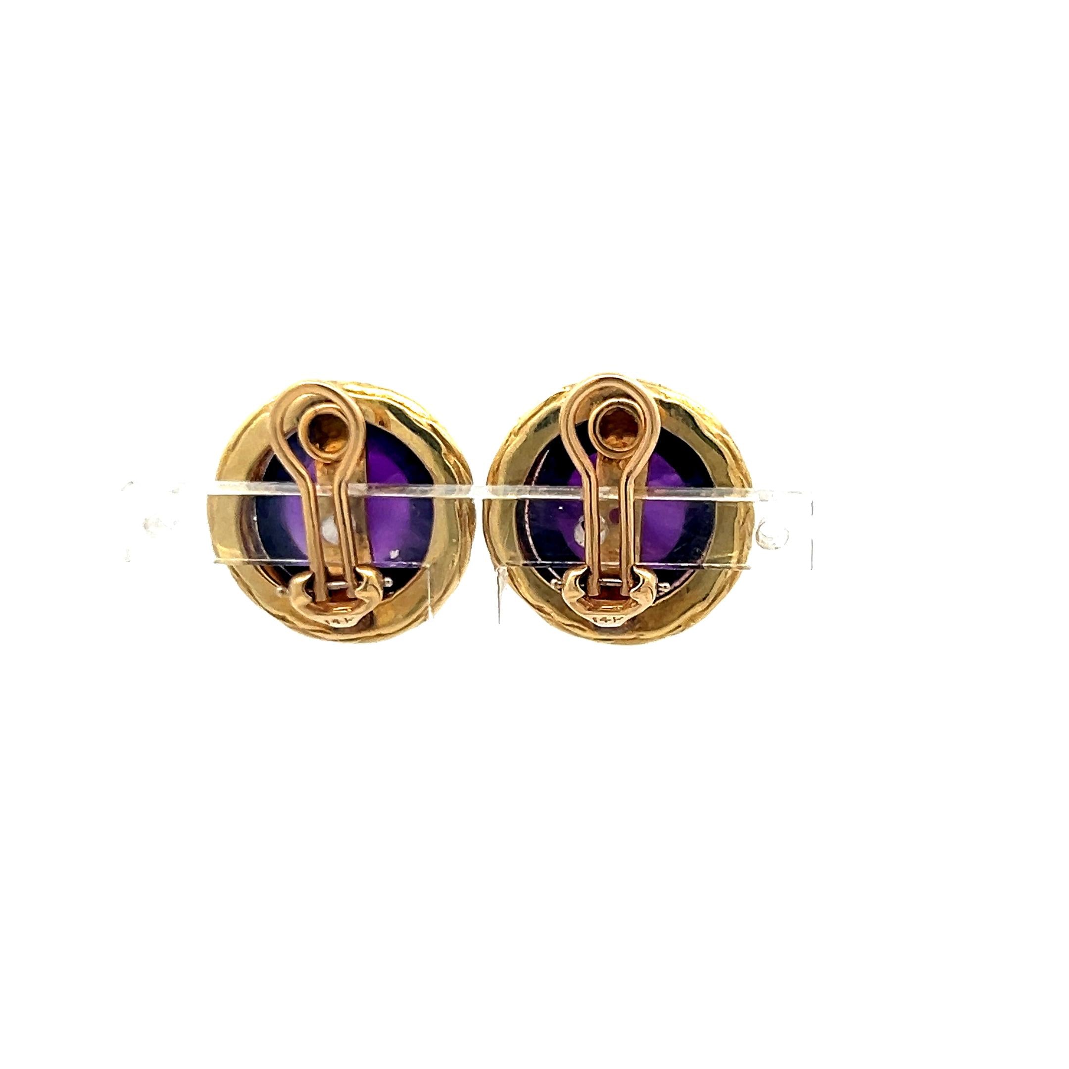 Vintage 12.5mm Cabochon Amethyst Rope Design Clip-On Earrings in 14K Yellow Gold