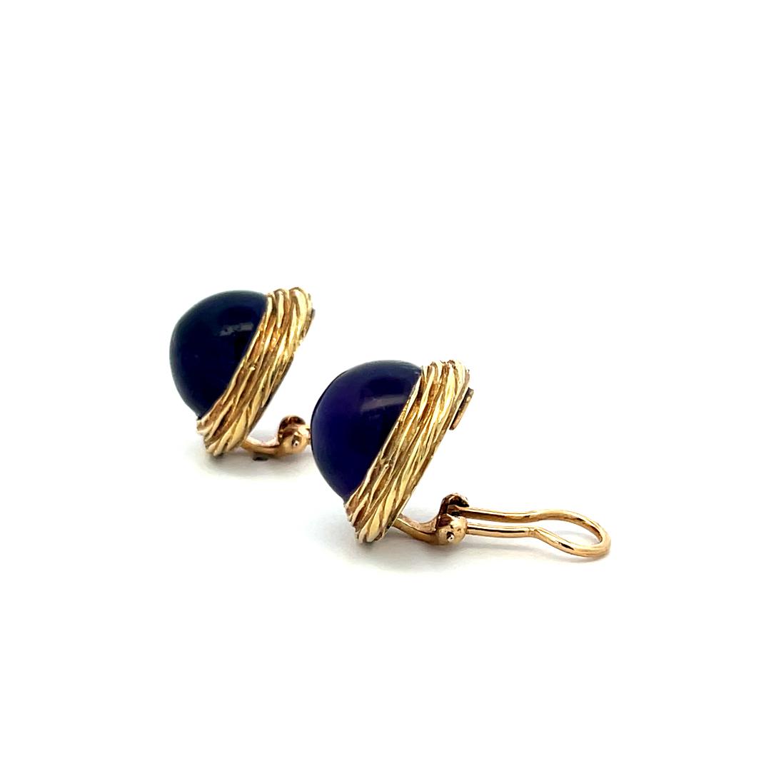 Vintage 12.5mm Cabochon Amethyst Rope Design Clip-On Earrings in 14K Yellow Gold