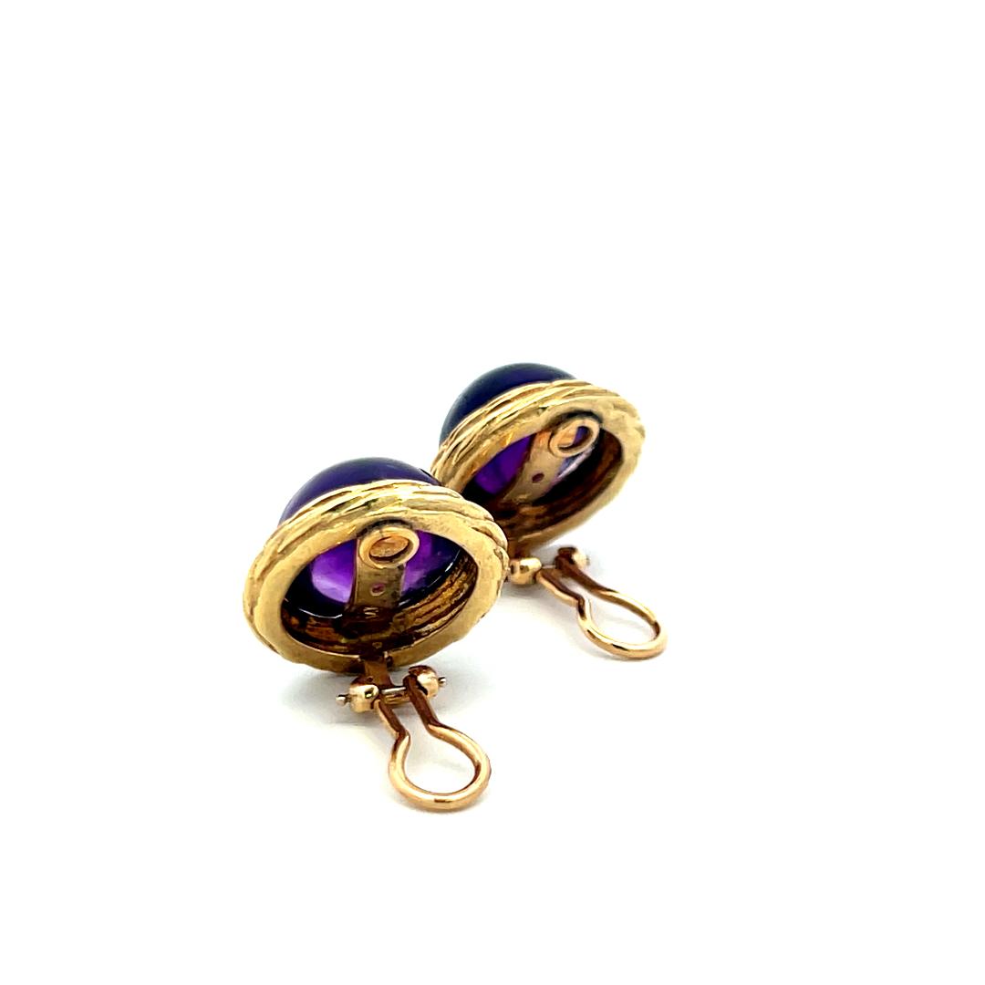 Vintage 12.5mm Cabochon Amethyst Rope Design Clip-On Earrings in 14K Yellow Gold