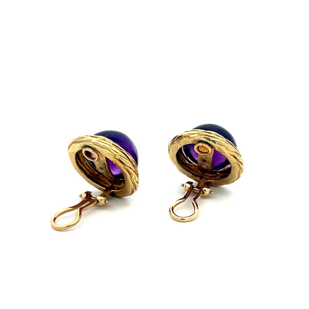 Vintage 12.5mm Cabochon Amethyst Rope Design Clip-On Earrings in 14K Yellow Gold