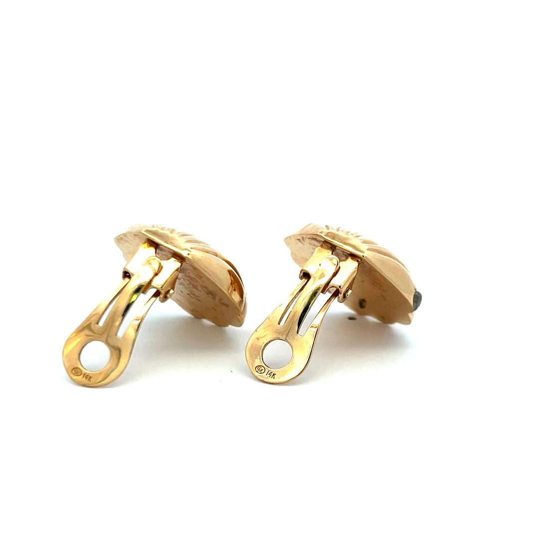 Vintage 14K Yellow Gold Shell-Form Clip-On Earrings – 8.4 Grams