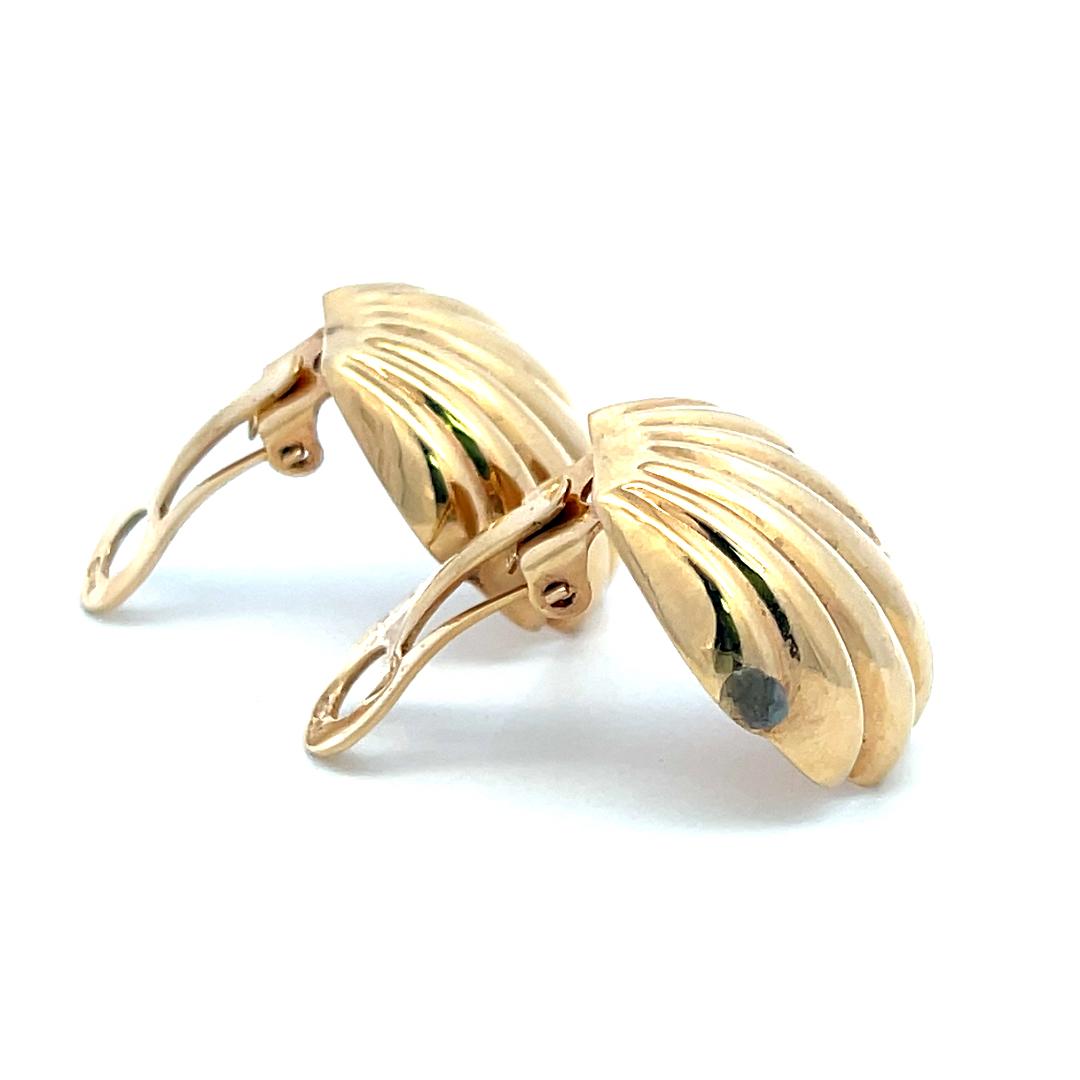 Vintage 14K Yellow Gold Shell-Form Clip-On Earrings – 8.4 Grams