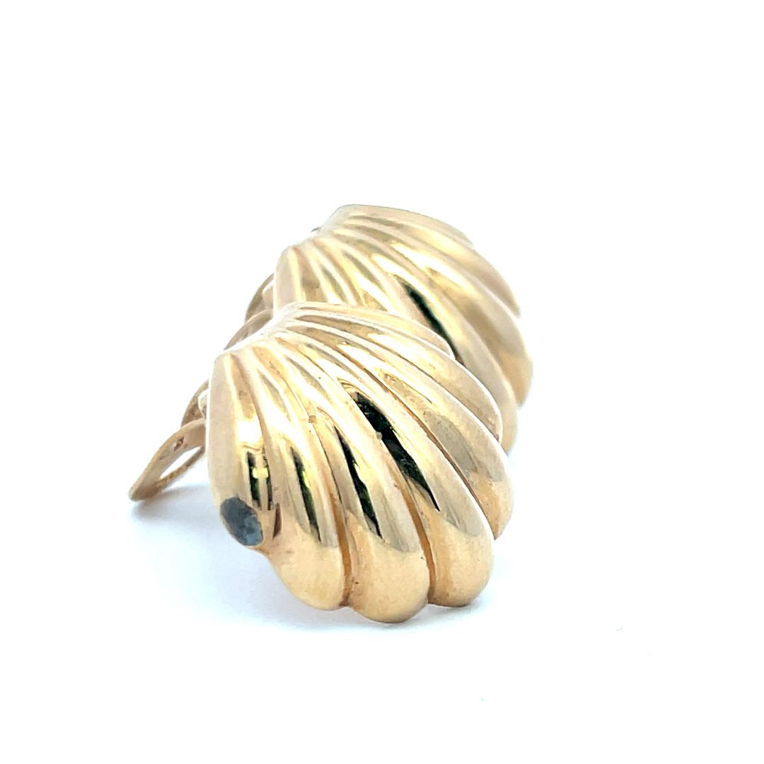 Vintage 14K Yellow Gold Shell-Form Clip-On Earrings – 8.4 Grams