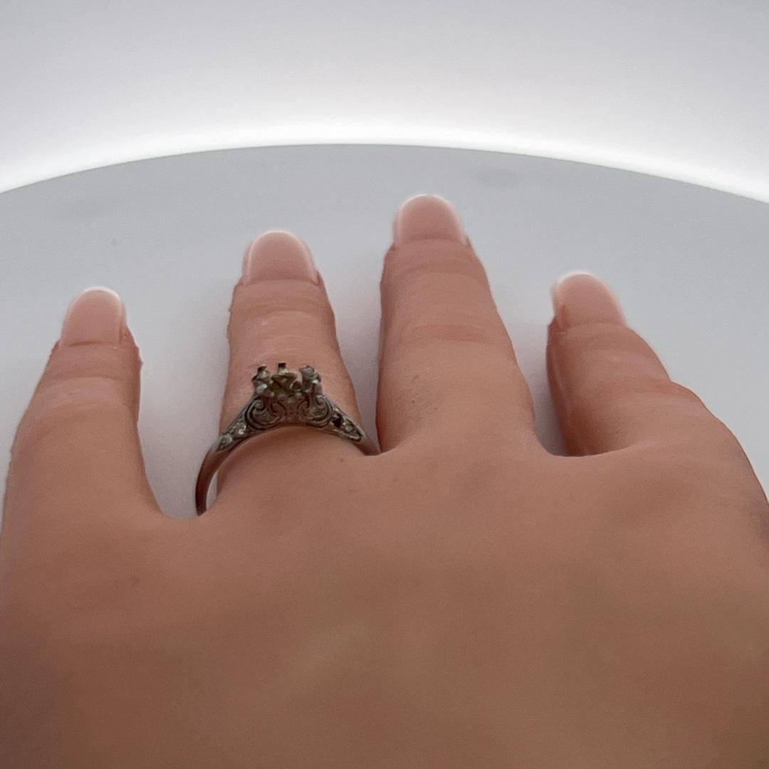 0.05 Carat Old European Cut G SI Diamond Platinum Semi Mount Ring