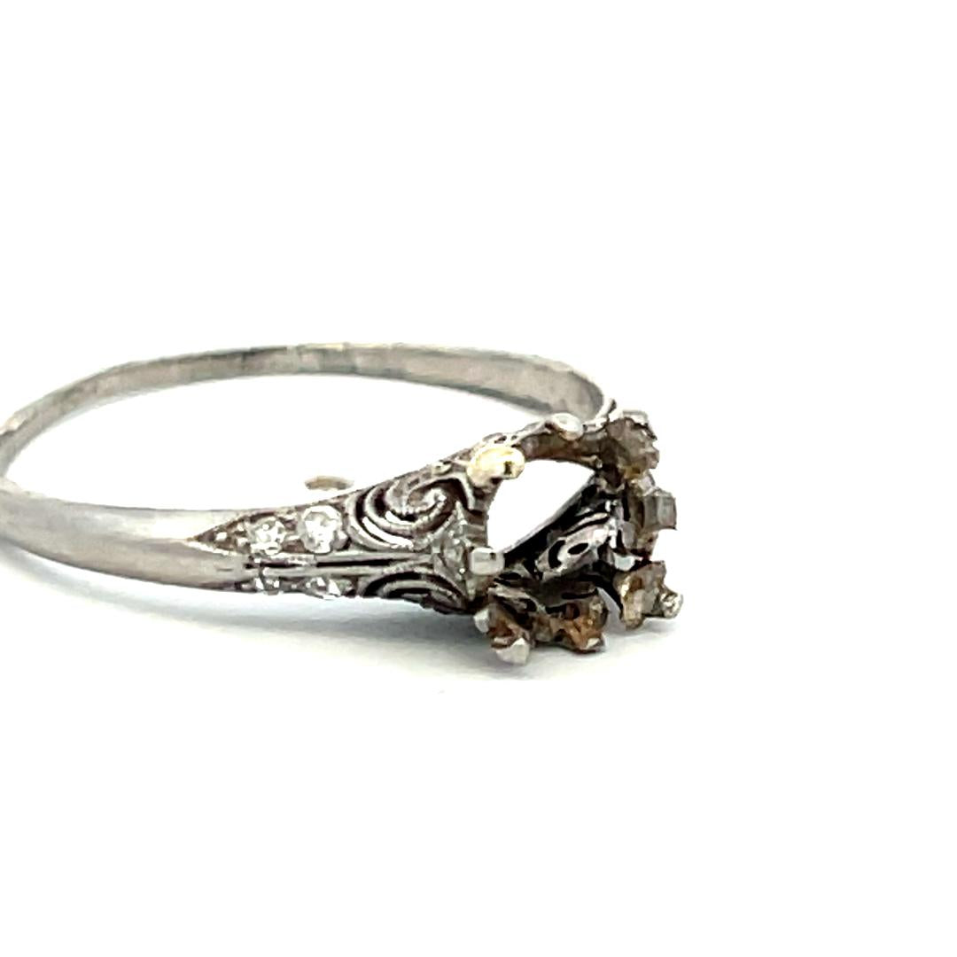 0.05 Carat Old European Cut G SI Diamond Platinum Semi Mount Ring