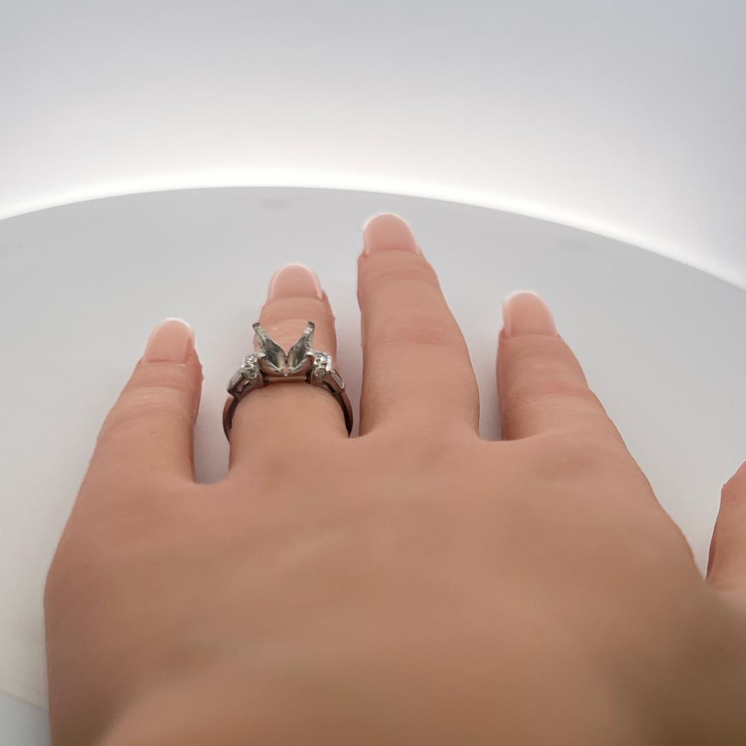 0.35ct Baguette & Circular Brilliant Diamond Platinum Semi-Mount Ring