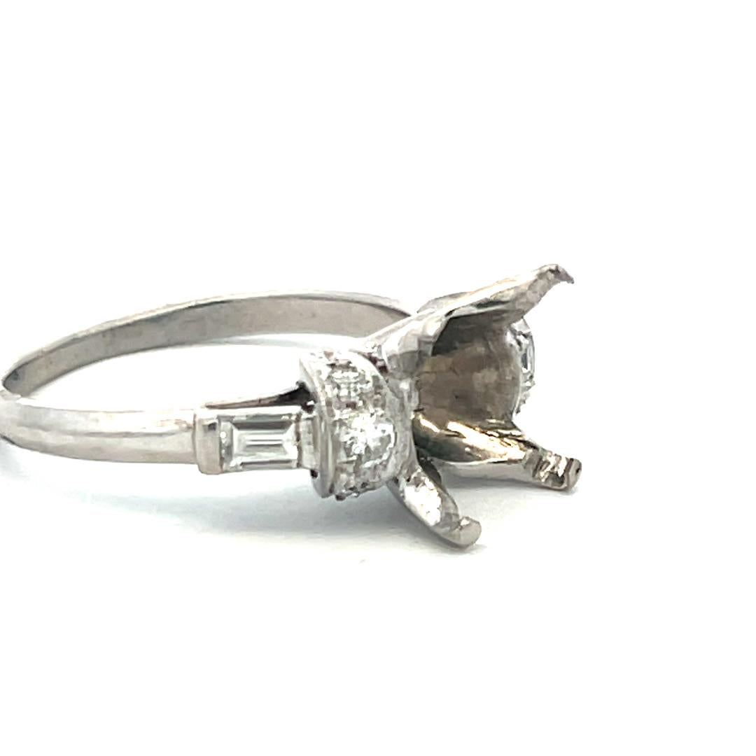 0.35ct Baguette & Circular Brilliant Diamond Platinum Semi-Mount Ring