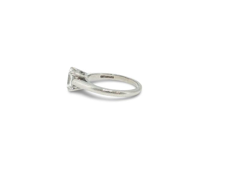 Tiffany & Co Platinum Engagement Ring with 0.85ct Emerald Cut Diamond F VVS1 GIA