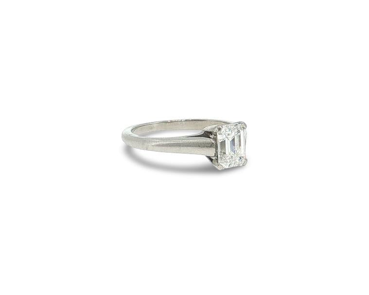 Tiffany & Co Platinum Engagement Ring with 0.85ct Emerald Cut Diamond F VVS1 GIA