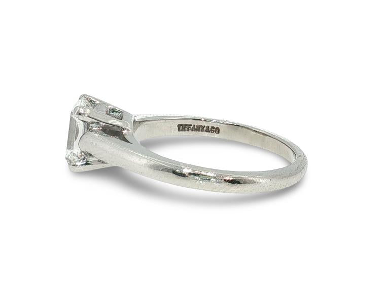Tiffany & Co Platinum Engagement Ring with 0.85ct Emerald Cut Diamond F VVS1 GIA