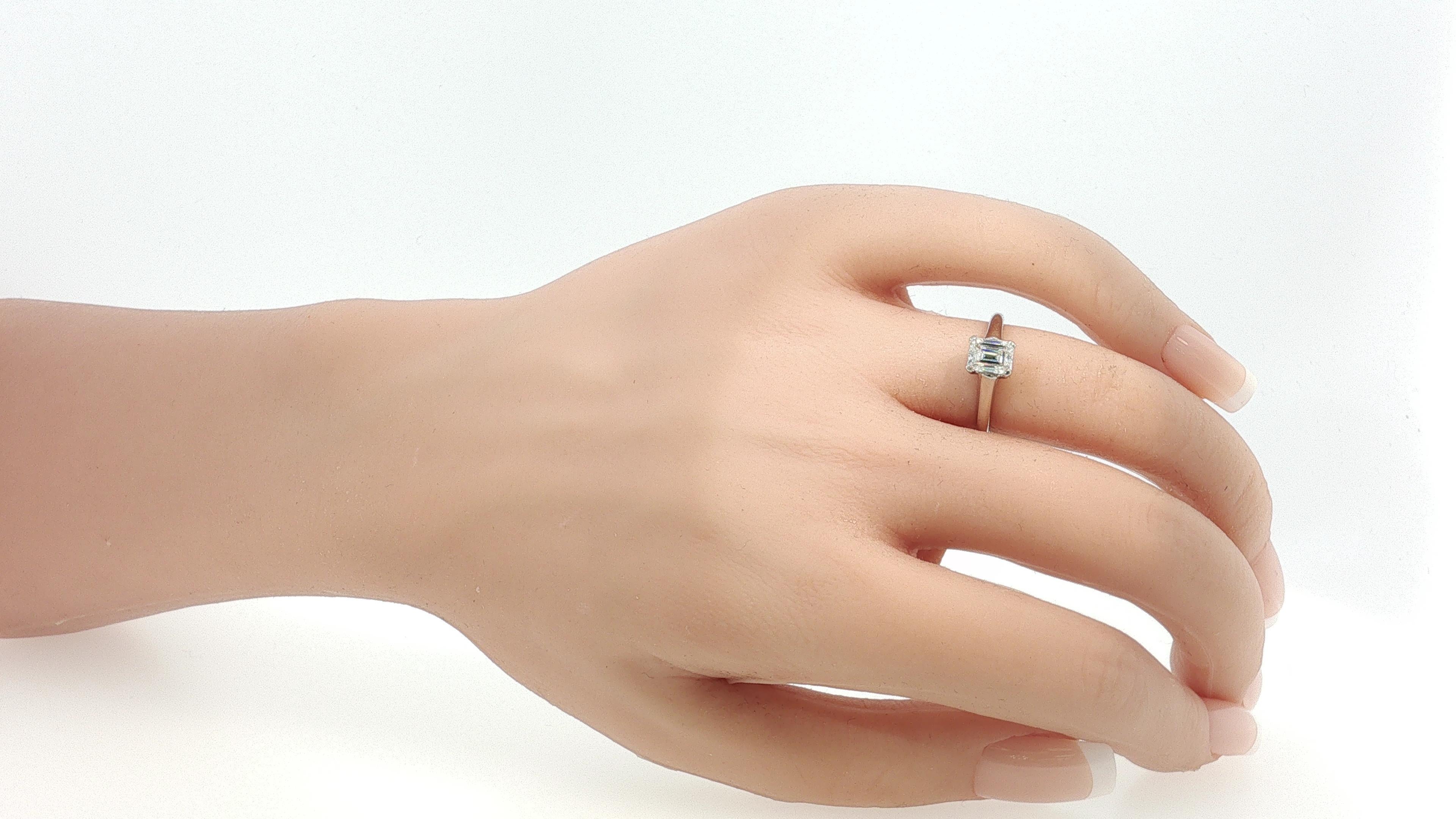 Tiffany & Co Platinum Engagement Ring with 0.85ct Emerald Cut Diamond F VVS1 GIA