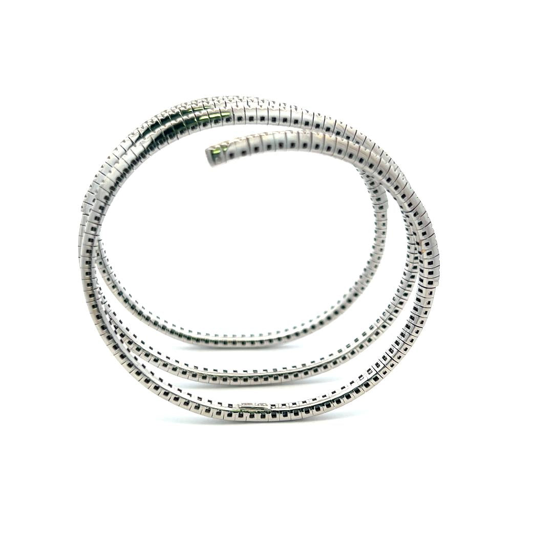 Vintage 18K Yellow Gold Coil Bracelet with 2.6 Carat Round F VS Diamonds