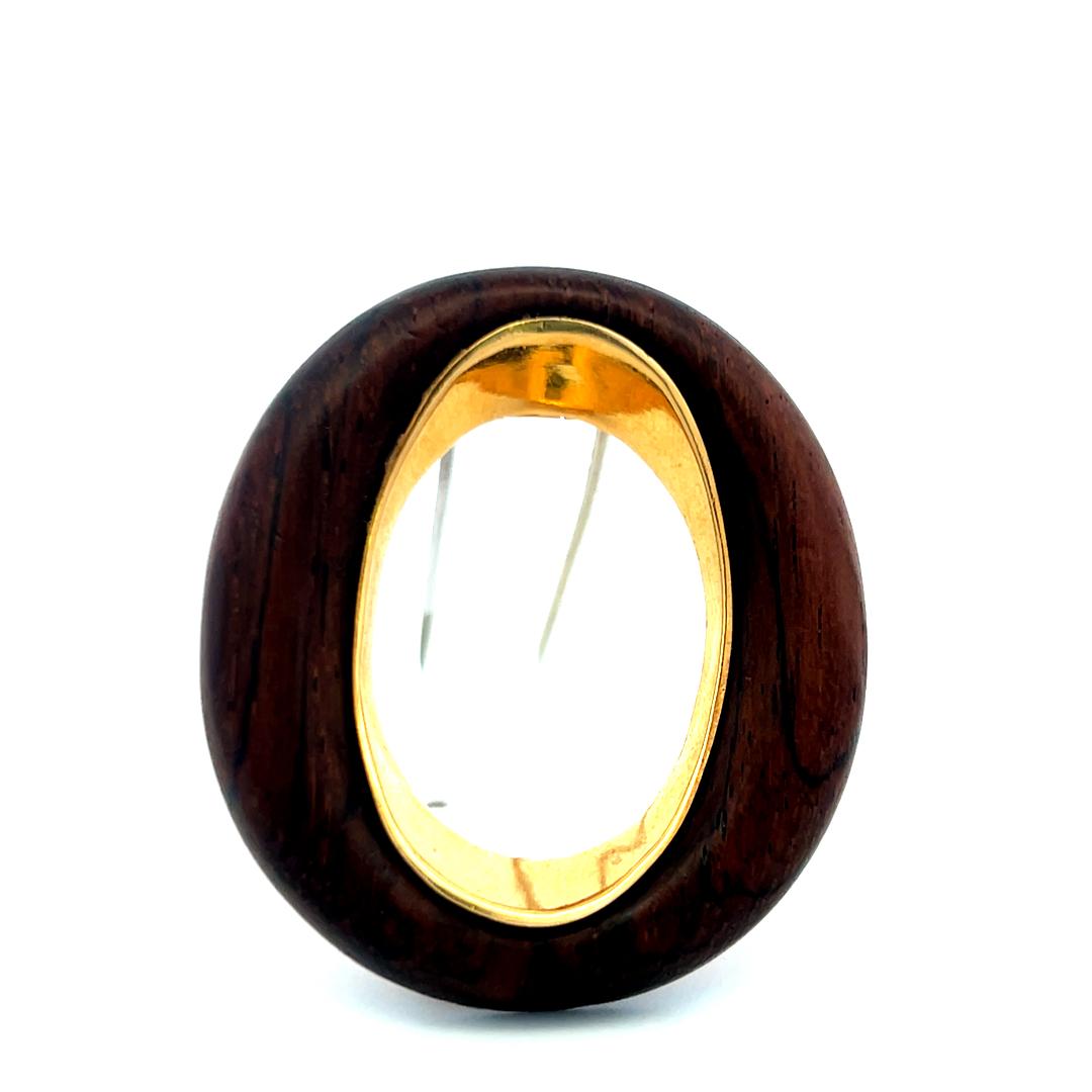 Van Cleef & Arpels 18K Yellow Gold and Wood Vintage Oval Pin Brooch