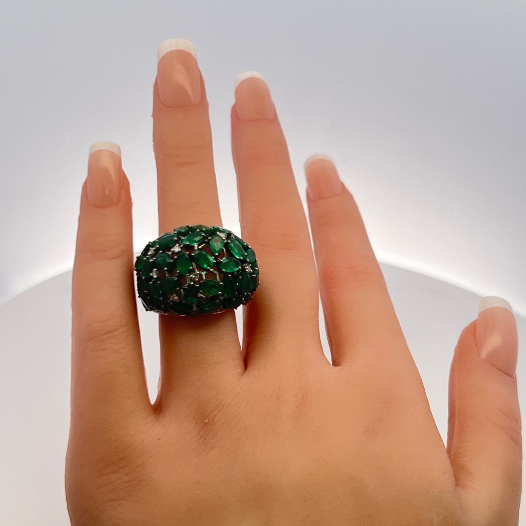 9.61ct Emerald & 0.94ct Round Brilliant Diamond Cocktail Ring in 18K White Gold