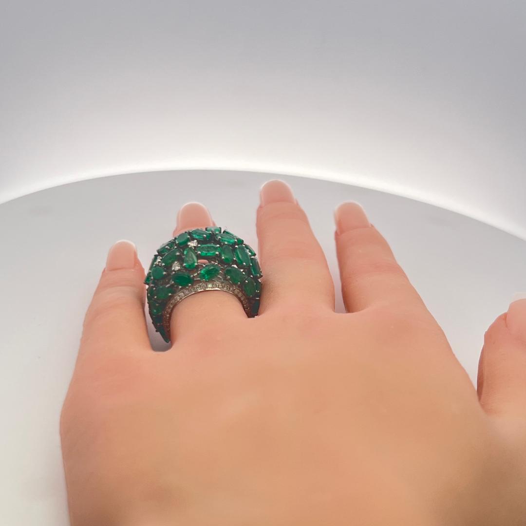 9.61ct Emerald & 0.94ct Round Brilliant Diamond Cocktail Ring in 18K White Gold