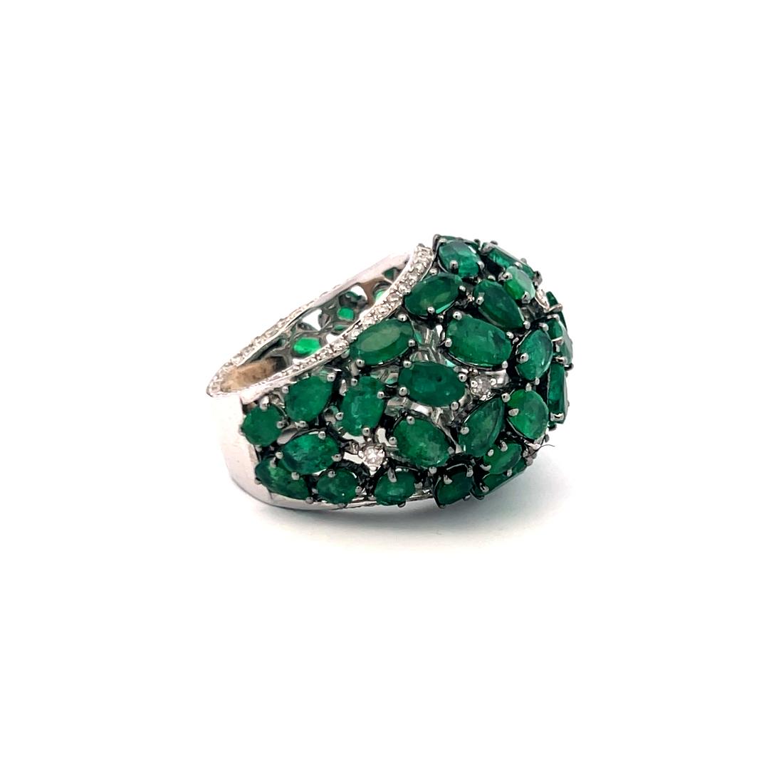 9.61ct Emerald & 0.94ct Round Brilliant Diamond Cocktail Ring in 18K White Gold