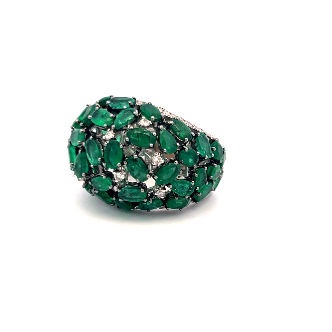 9.61ct Emerald & 0.94ct Round Brilliant Diamond Cocktail Ring in 18K White Gold