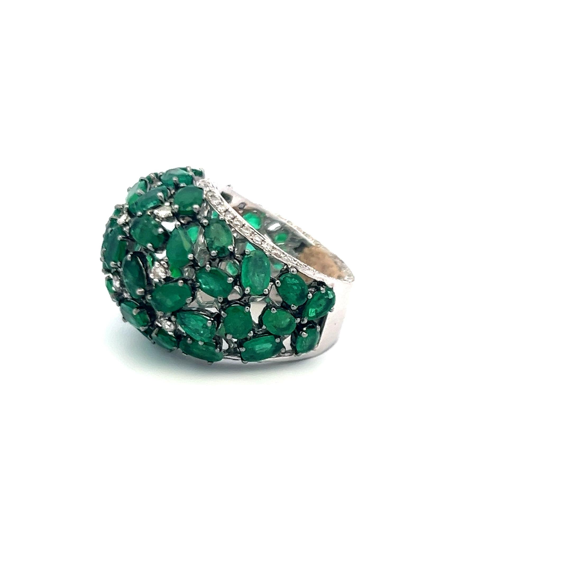 9.61ct Emerald & 0.94ct Round Brilliant Diamond Cocktail Ring in 18K White Gold