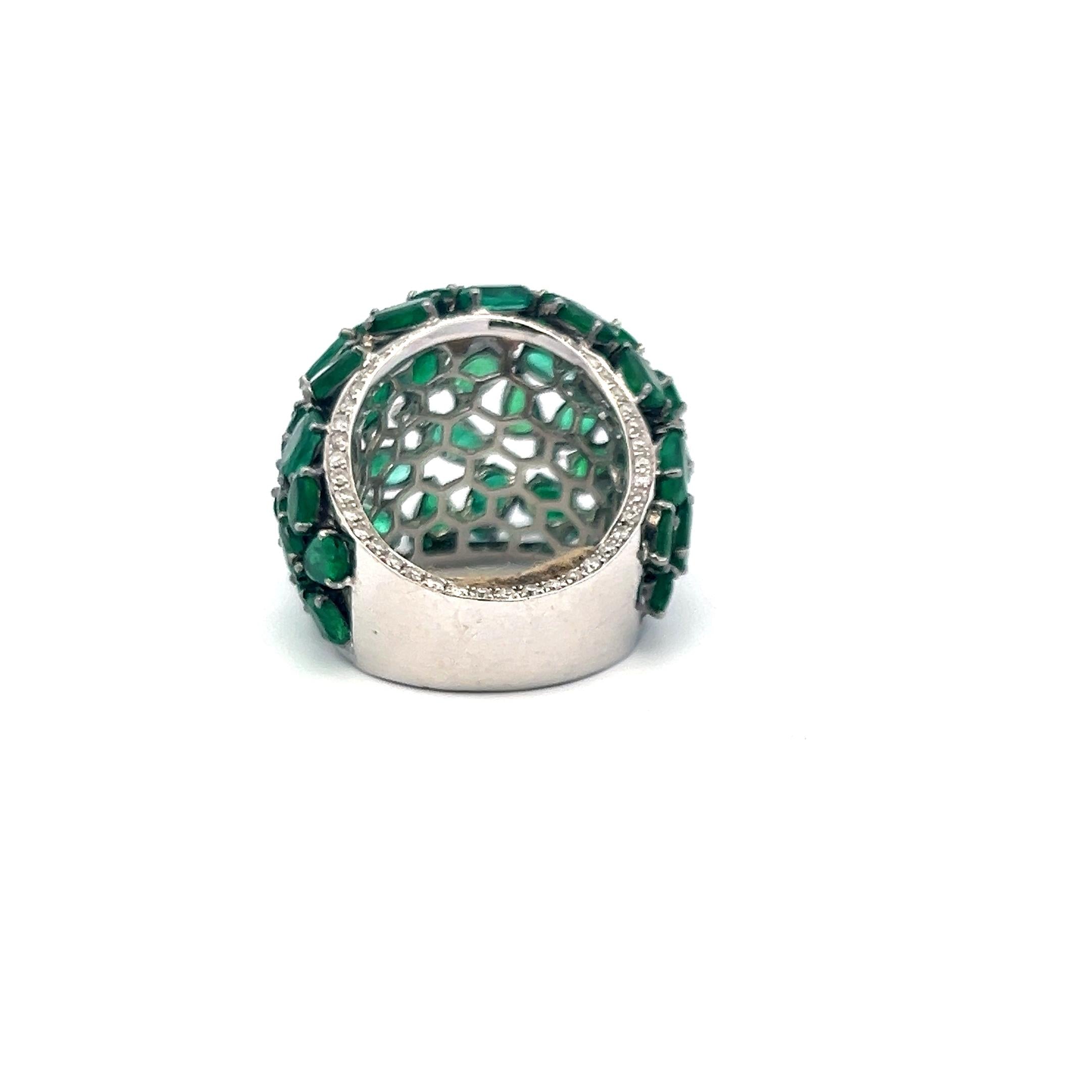 9.61ct Emerald & 0.94ct Round Brilliant Diamond Cocktail Ring in 18K White Gold