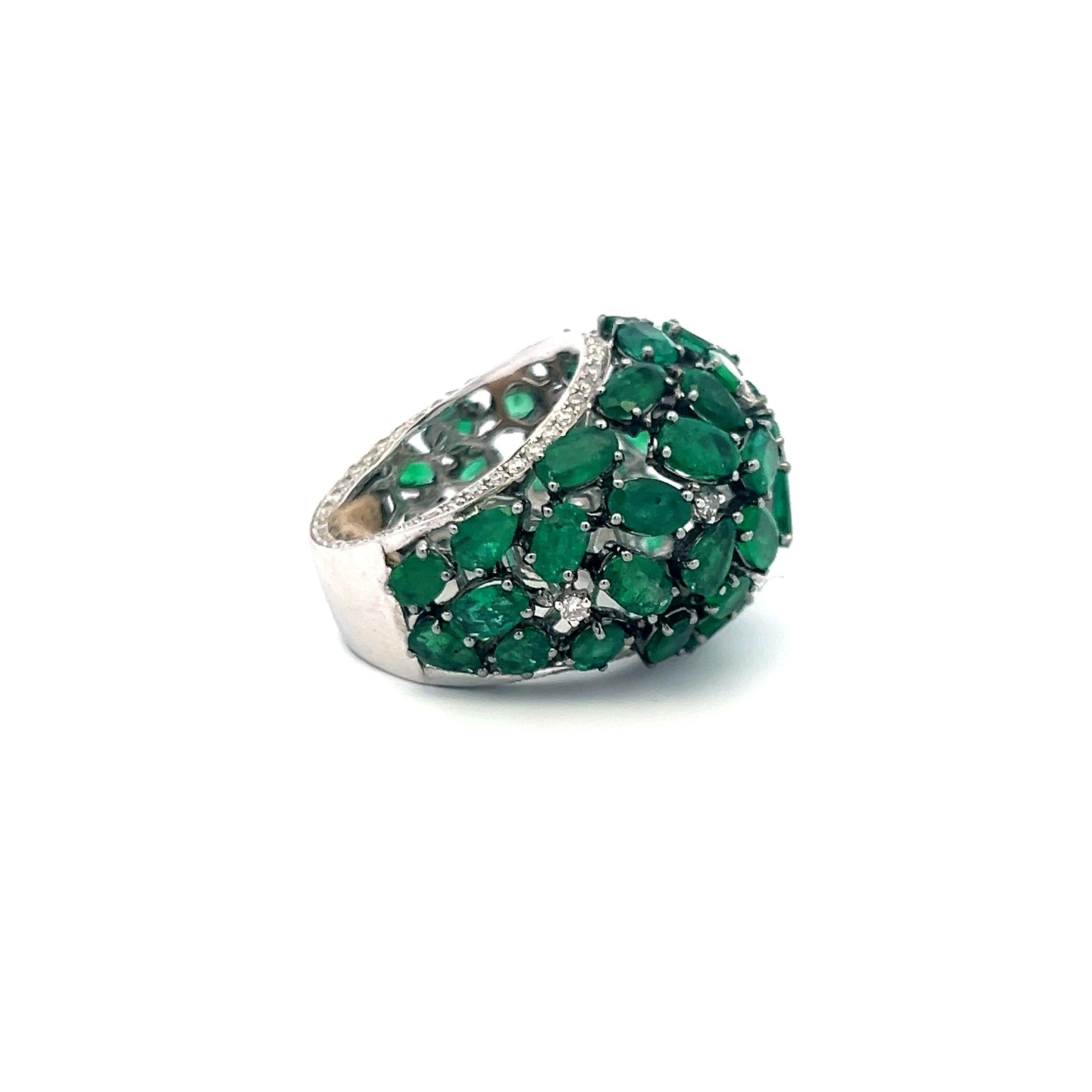 9.61ct Emerald & 0.94ct Round Brilliant Diamond Cocktail Ring in 18K White Gold