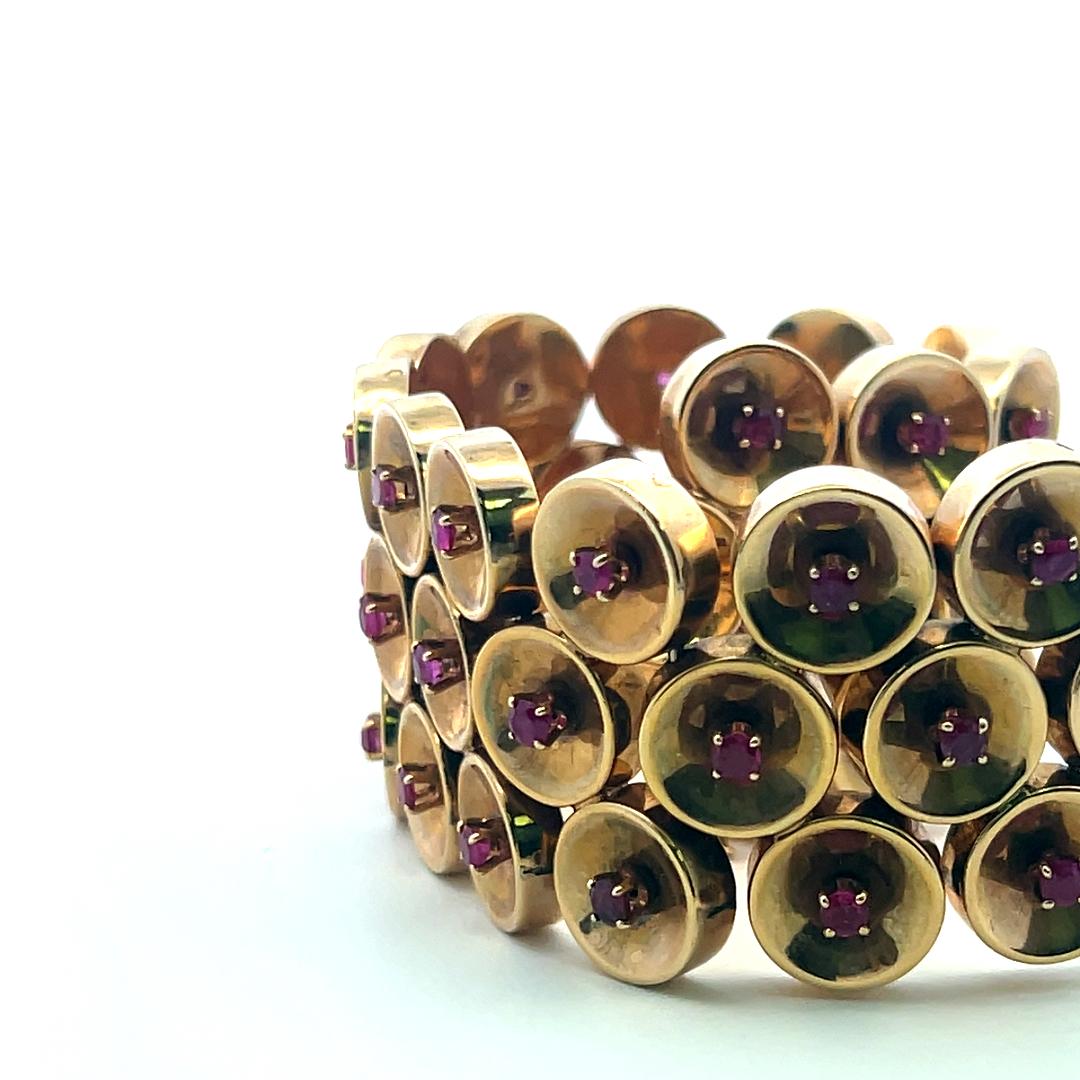 2.25ct Sapphire 14K Yellow Gold Wide Vintage Link Bracelet 63.7g