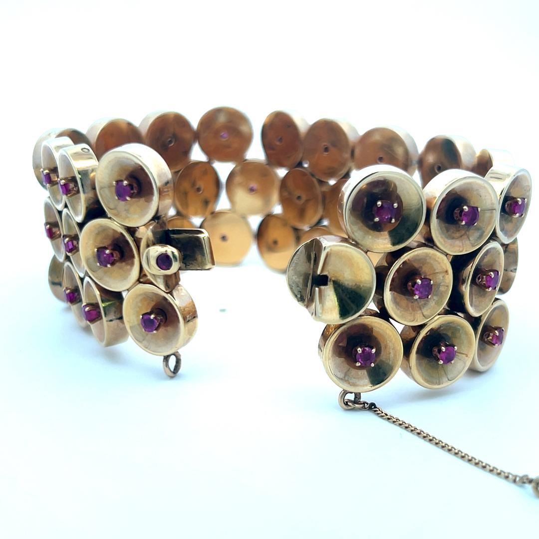 2.25ct Sapphire 14K Yellow Gold Wide Vintage Link Bracelet 63.7g