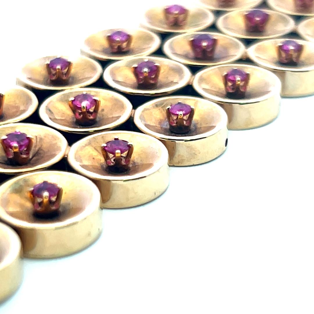 2.25ct Sapphire 14K Yellow Gold Wide Vintage Link Bracelet 63.7g