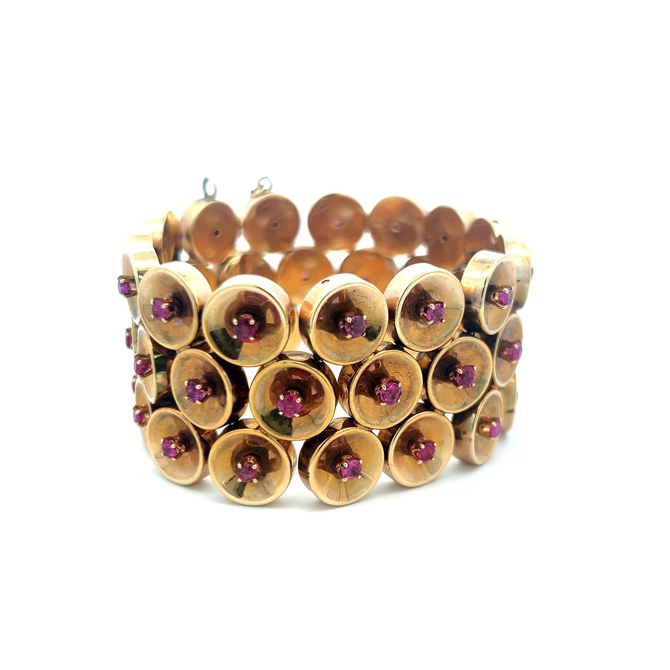 Vintage 14K Yellow Gold Link Bracelet with 2.25 Carat Round Sapphires