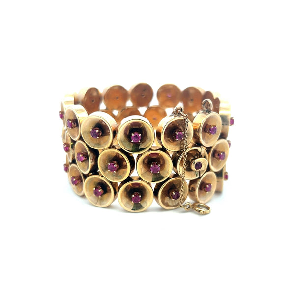 2.25ct Sapphire 14K Yellow Gold Wide Vintage Link Bracelet 63.7g