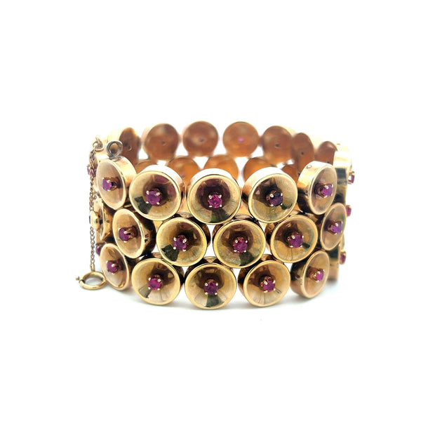 2.25ct Sapphire 14K Yellow Gold Wide Vintage Link Bracelet 63.7g