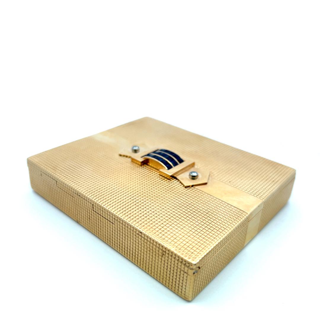 Cartier 14K Yellow Gold Cigarette Box with 0.14ct Round Dimonds 2.98ct Sapphire