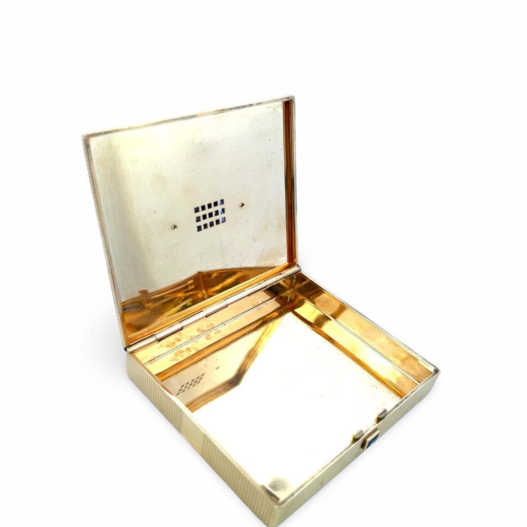14K YG Cigarette Box with 0.14 Carat Diamonds & 2.98 Carat Sapphire 123.9g